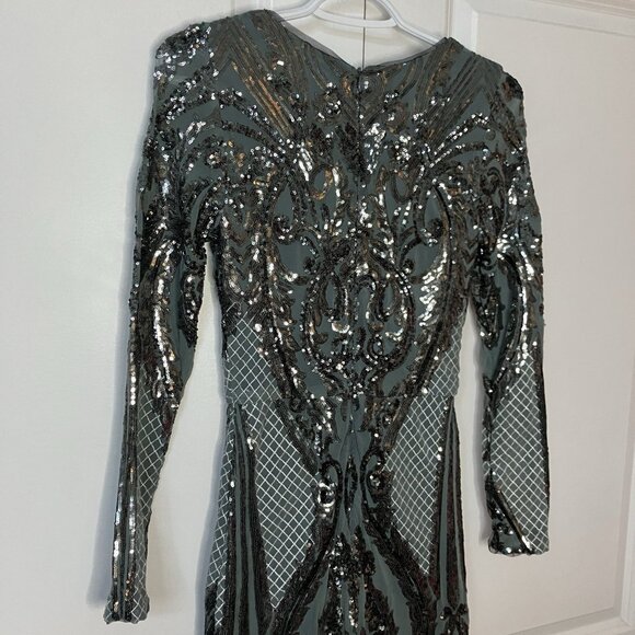 Betsy & Adam Sequin Bodycon Cocktail Dress Womens 6 Blue Gunmetal Silver Holiday - Picture 7 of 13